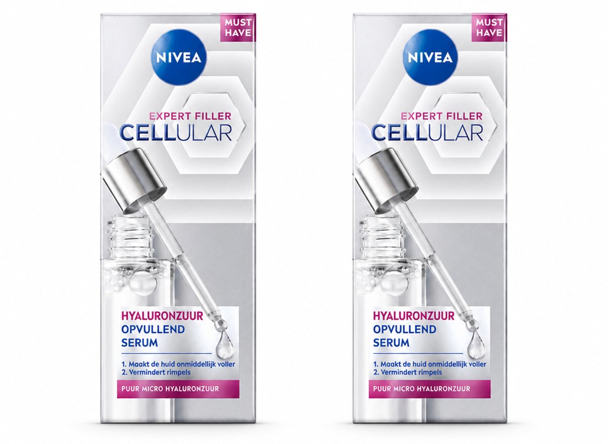 2 x Nivea - Cellular - Expert Filler Hyaluronzuur Serum - Rimpelvullend en Hydraterend - 30 ml - Bulkverpakking - 2 stuks