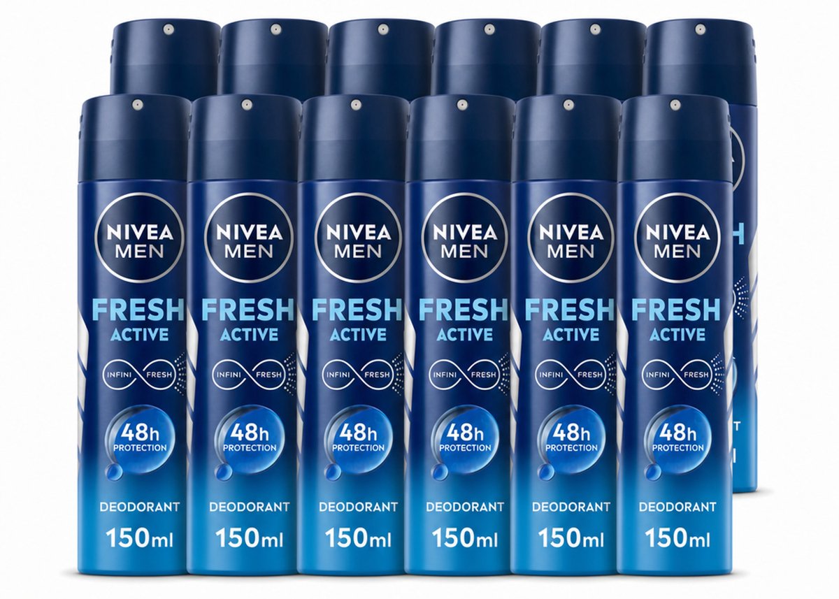 12 x NIVEA MEN - Deodorant Spray - Fresh Active - 150 ml - Voordeelverpakking - 12 stuks