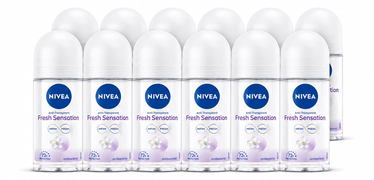 12 x NIVEA - Deodorant Roller - Frisse Sensatie - 72 Uur Anti-Transpirant - 50 ml - Voordeelverpakking - 12 stuks