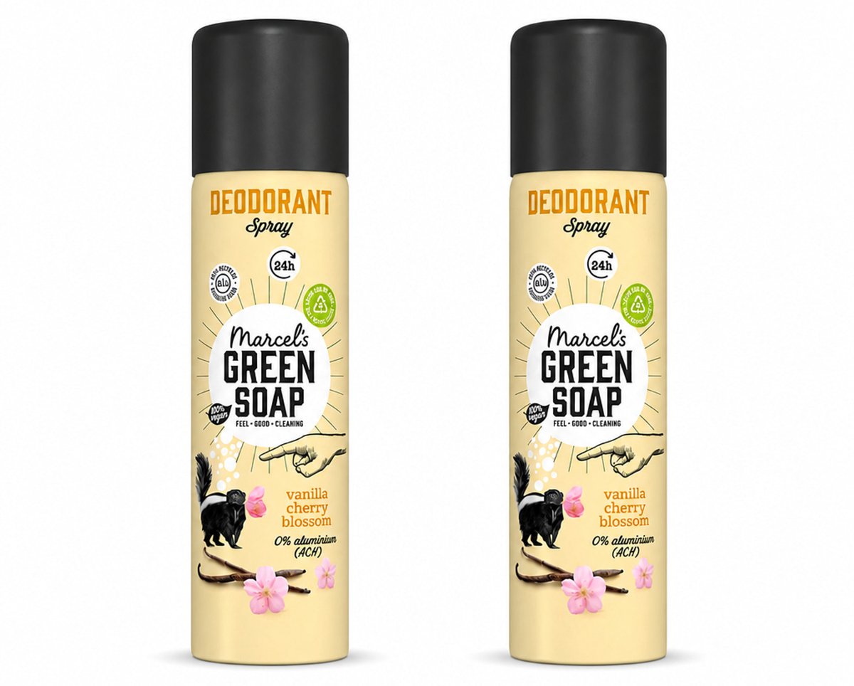 2 x Marcel's Green Soap - Deodorant Spray - Vanilla & Cherryblossom - Langdurige frisheid - 150 ml - Bulkverpakking - 2 stuks