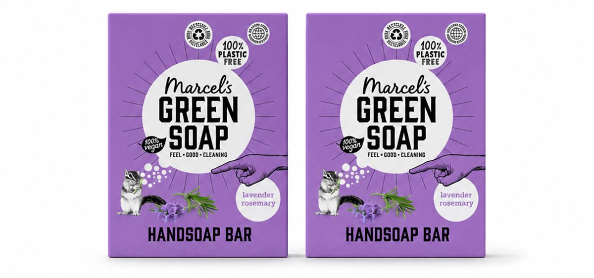 2 x Marcel's Green Soap - Handzeep Bar - Lavendel & Rozemarijn - Zachte verzorging - 90 gr - Voordeelverpakking - 2 stuks