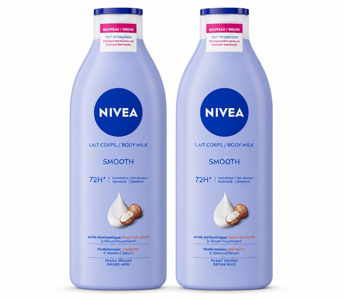2 x Nivea - Smooth Body Milk - Sheaboter - 72 uur Hydratatie - Voor Droge Huid - 400 ml - Bulkverpakking - 2 stuks