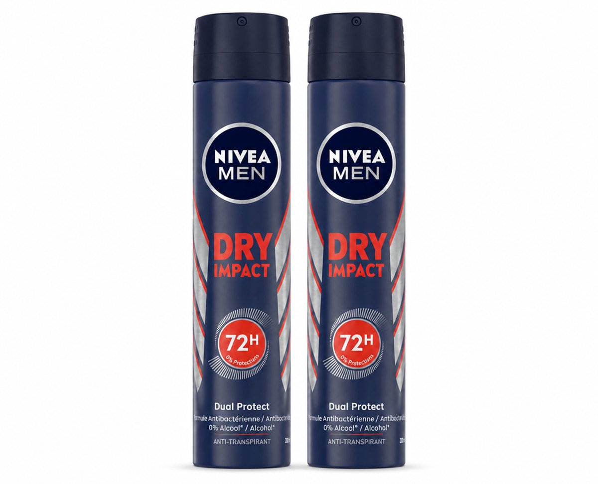 2 x NIVEA MEN – Anti-transpirant spray – Dry Impact – 200 ml - Bulkverpakking - 2 stuks
