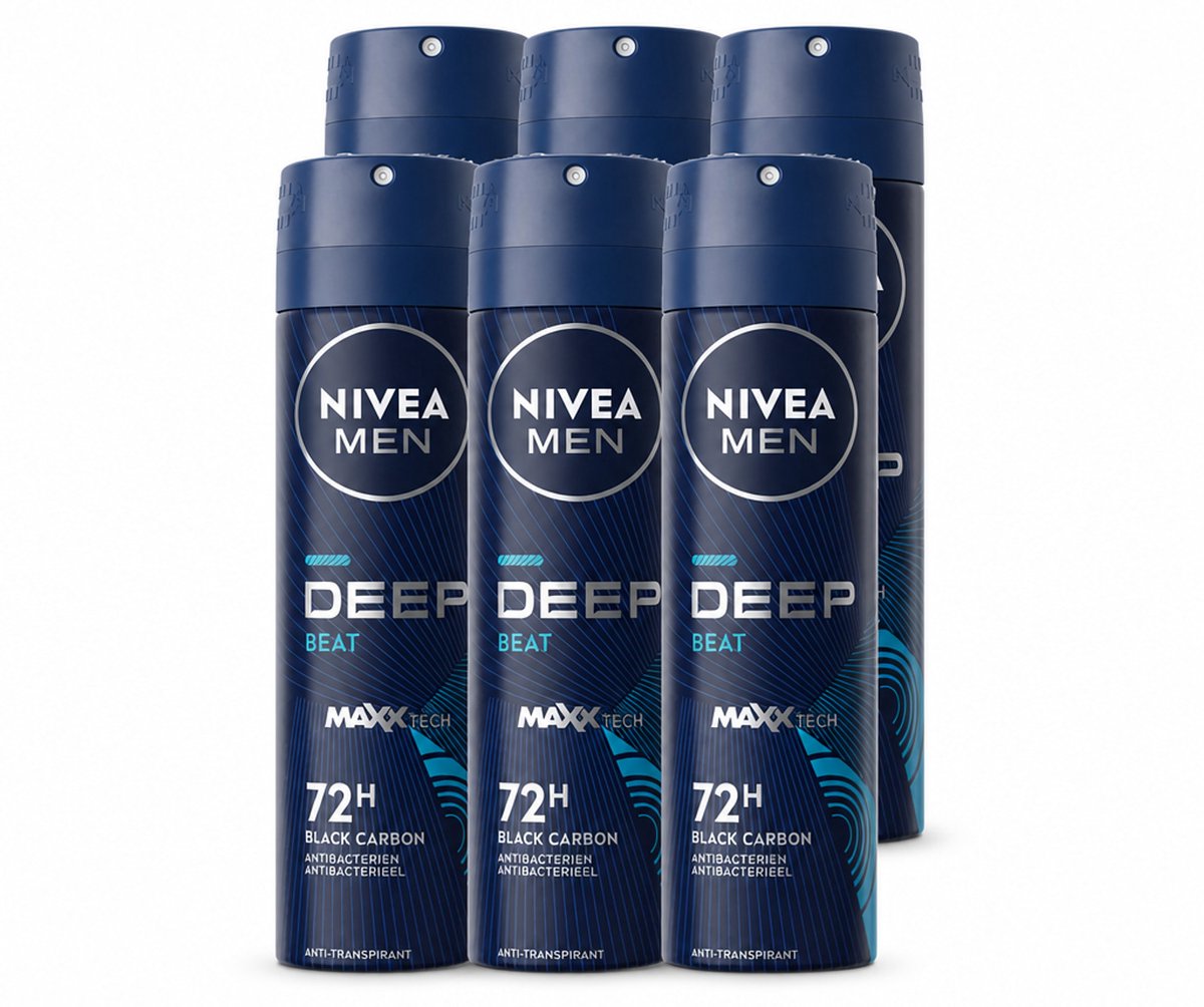 6 x NIVEA MEN - Deospray - Deep Beat - 150 ml - Voordeelverpakking - 6 stuks