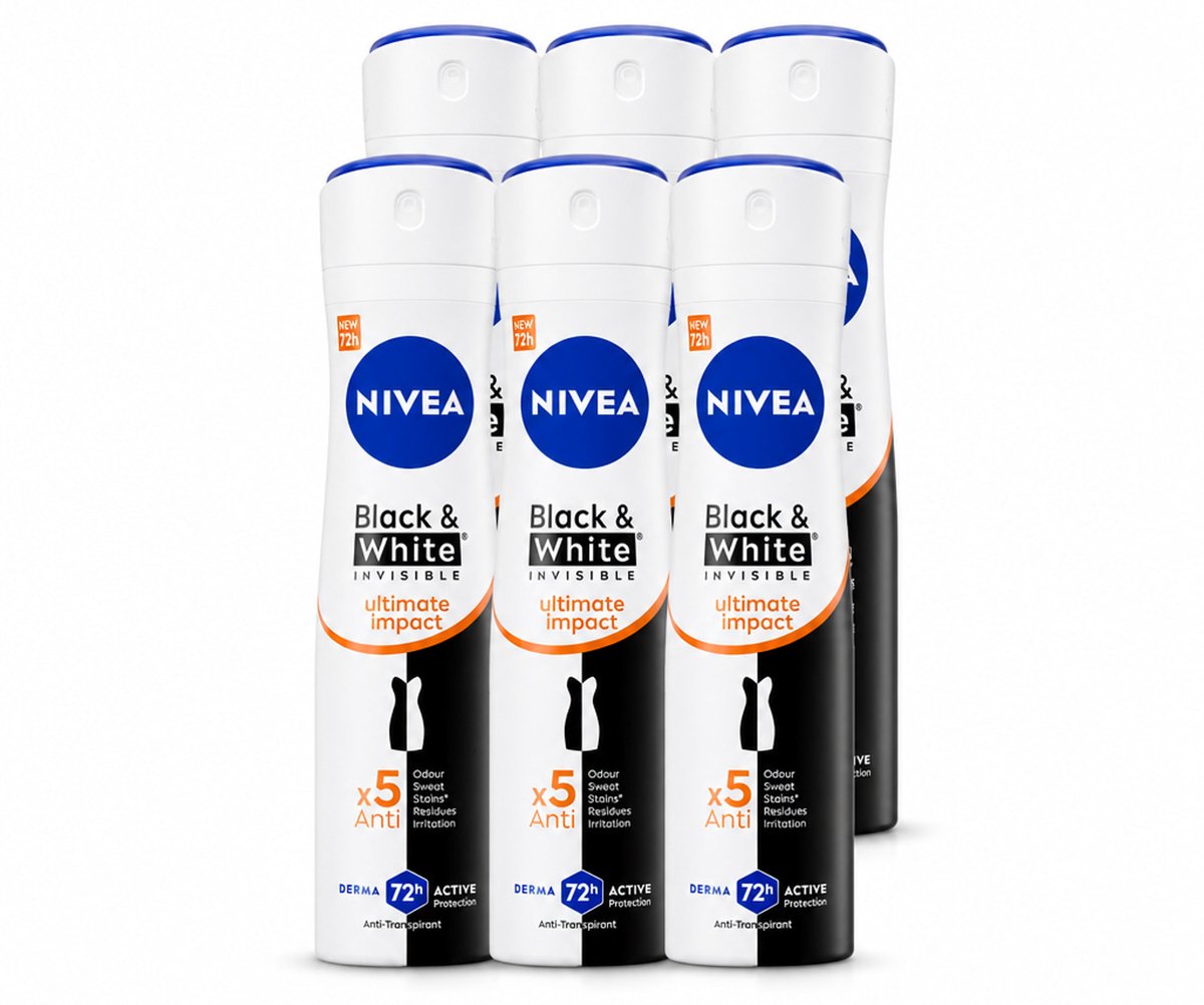 6 x NIVEA - Deodorant Spray - Zwart & Wit Ultieme Impact - Anti-Transpirant - 150 ml - Voordeelverpakking - 6 stuks