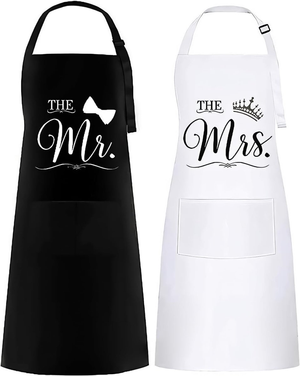 Set van 2 Waterdichte Schorten voor Koken en Bakken met Zakjes, Perfecte Cadeau voor Bruiloft en Creatieve Activiteiten
