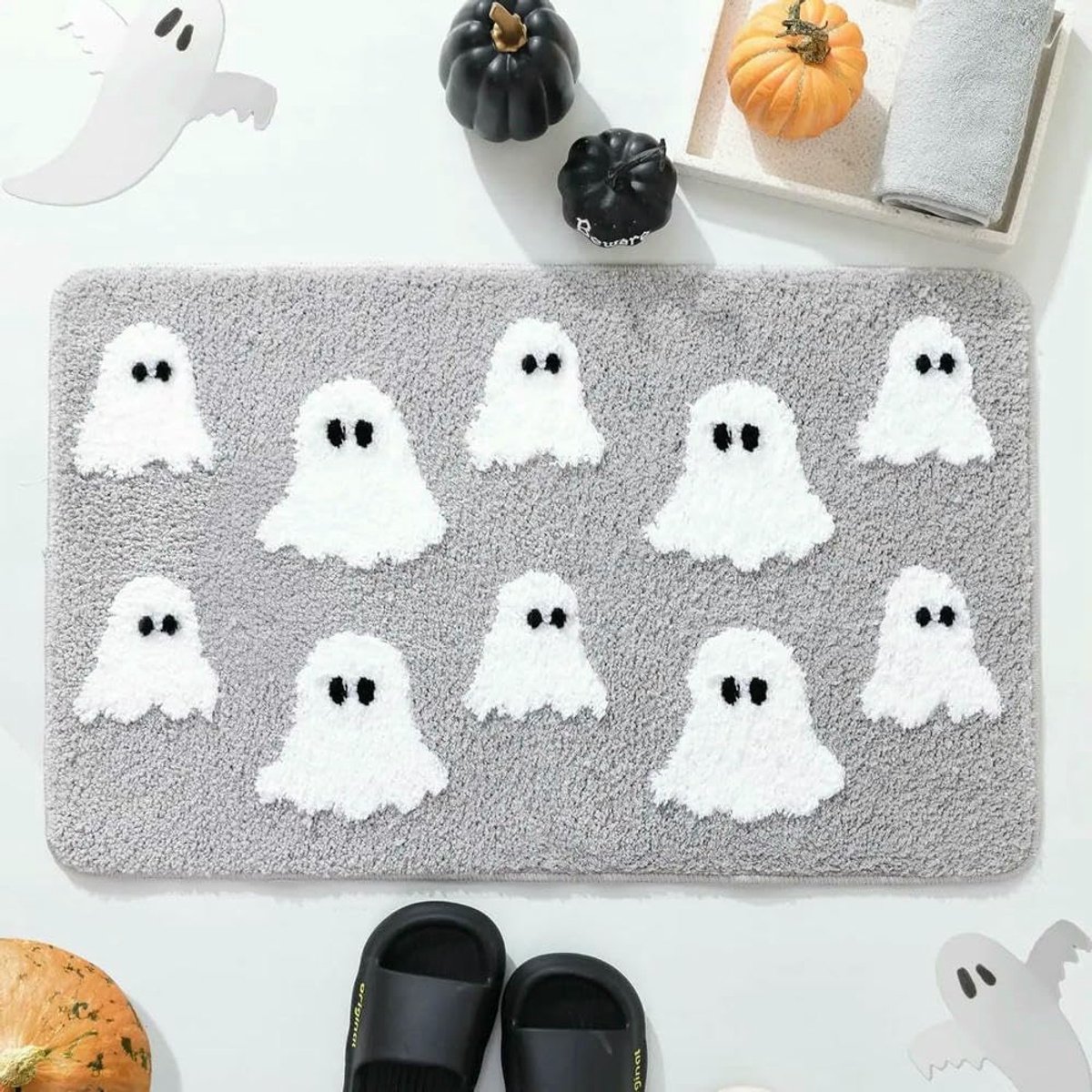 40 x 60 cm - Halloween badmat, griezelige spookjes, decoratief vloerkleed voor thuis, antislip, leuke douchemat voor badkamer, slaapkamer, woonkamer