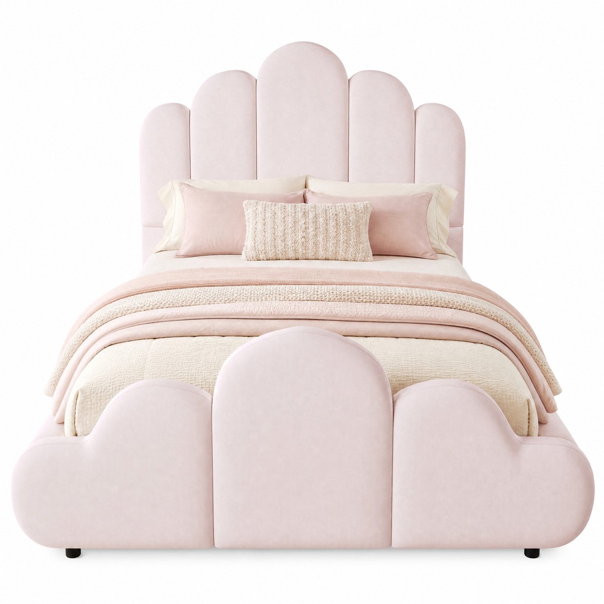 WUVRIE Gestoffeerd eenpersoonsbed 90x200 cm in roze met afgeronde ecken, voor kinderkamer