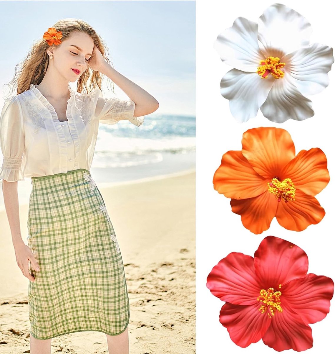 Set van 3 Haarspeldjes met Hawaiiaanse Bloemen - Plumeria Haaraccessoires voor Vrouwen, Kunstbloemen voor Feest en Stranduitjes