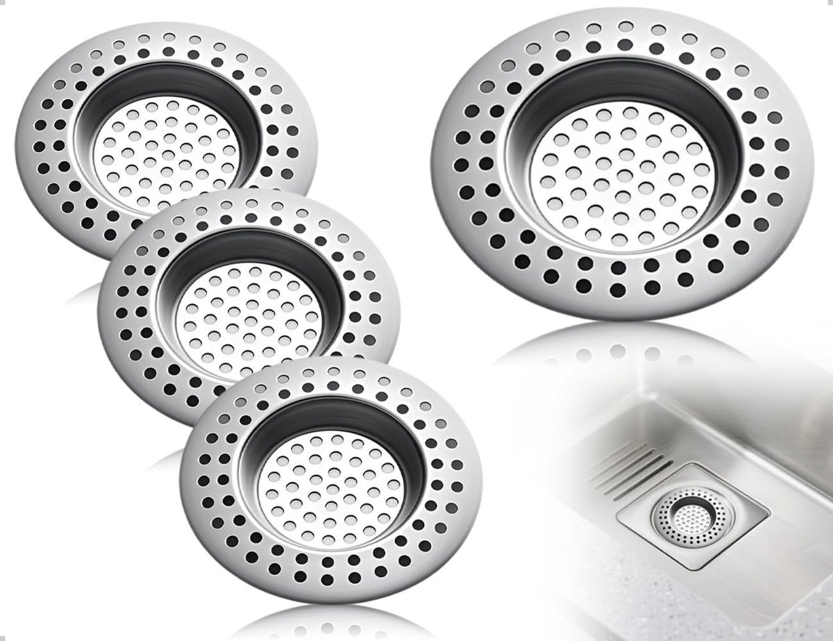RVS Afvoerzeef voor Douche en Keuken, Snelle Start voor Badkamer, Badkuip en Wastafel, Set van 3, Efficiënte Waterafvoer en Vuilopvang