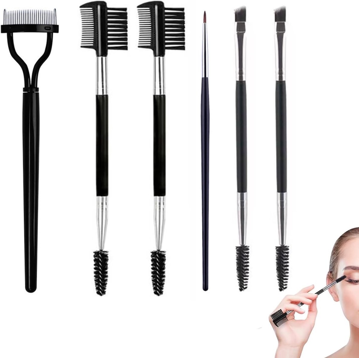 Set van 6 Wimperkrullers met Wimperkam, 2-Piece Wimperkam, Detailborstel en Wenkbrauwborstel voor Professionele Oogmake-up