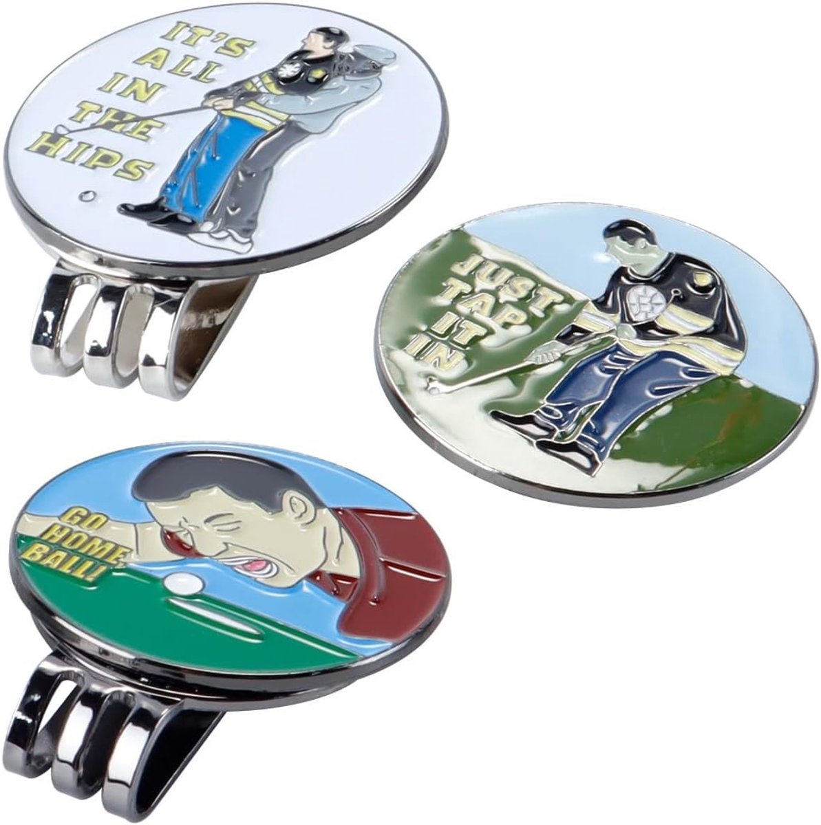 Set van 3 Golfbal Markers met Magnetische Hoedclip voor Handschoenen, Caps en Tassen