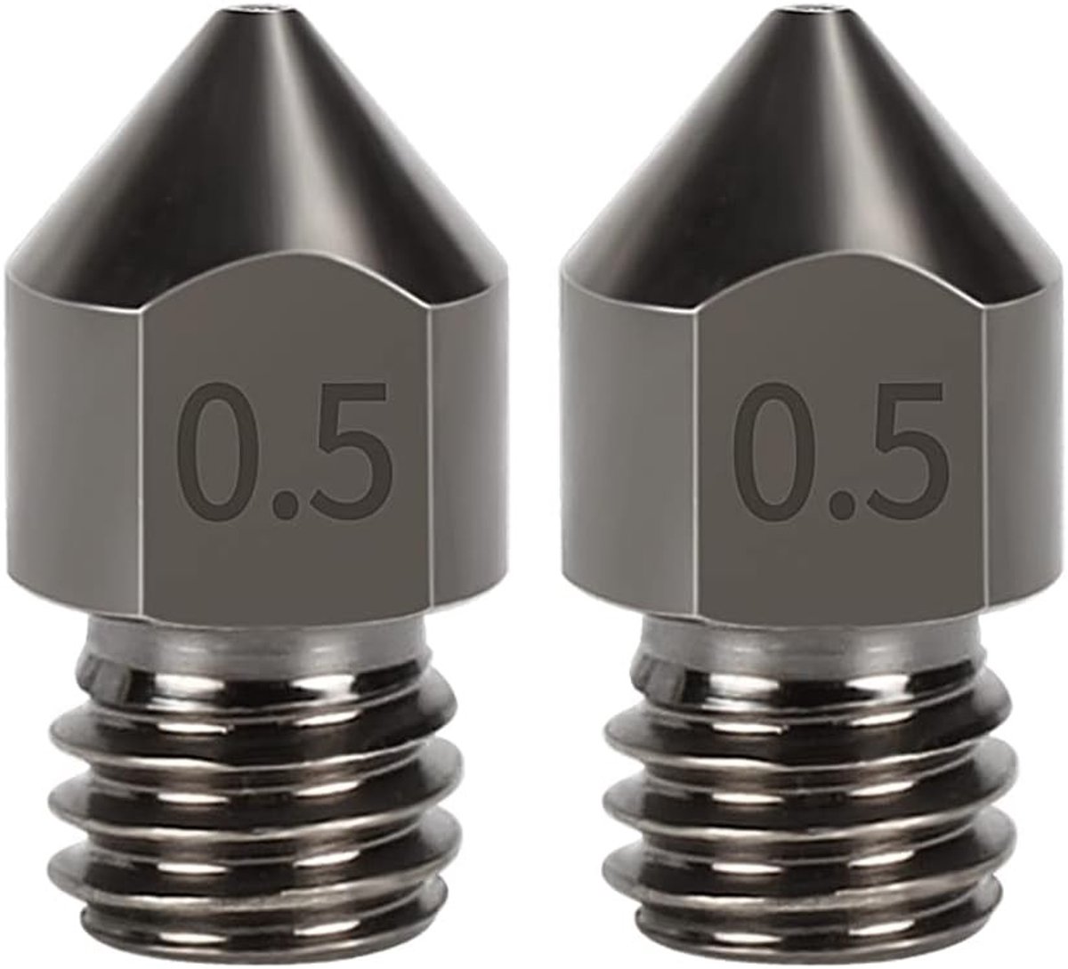 2 Stuks MK8 Nozzle van Hard Staal 1.75mm - Duurzaam en Slijtvast voor 3D Printers - 0.5mm Opening