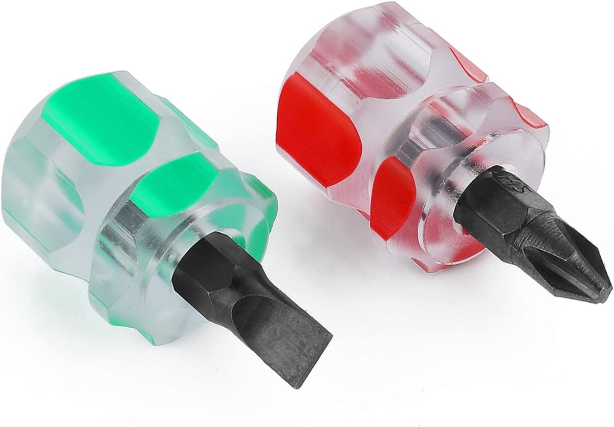 Set van 2 Korte Schroevendraaiers voor Naaimachines - Mini Stubby Plat en Kruiskop voor Krappe Ruimtes en Precisiewerk