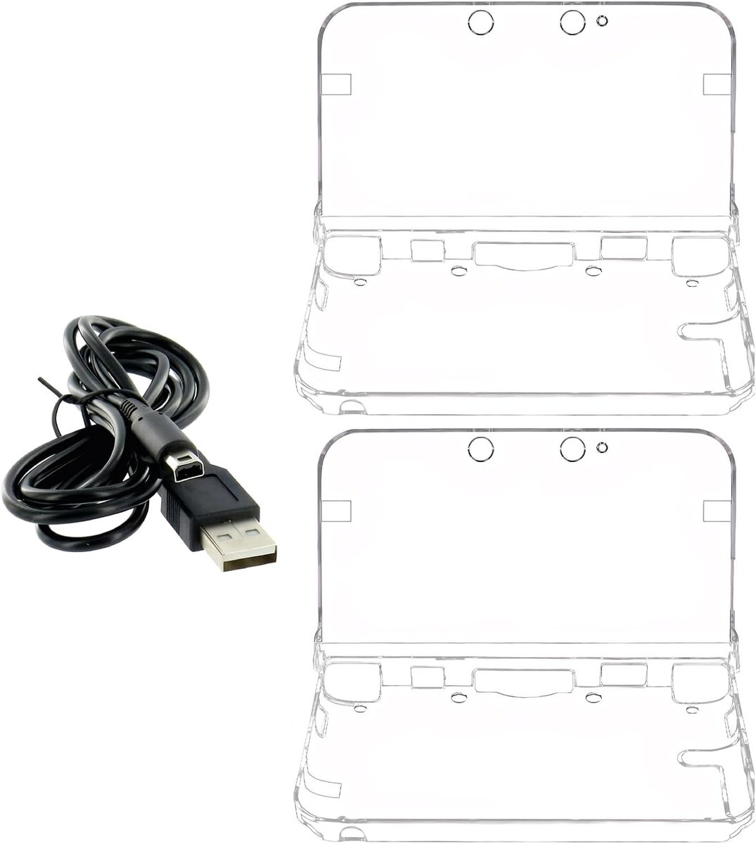 Beschermhoes voor Nieuwe 3DS XL LL, Hard Shell Ultra-transparant, Inclusief 2 Kristalheldere PC Hoezen en 1 USB Oplaadkabel, Duurzaam en Lichtgewicht Design