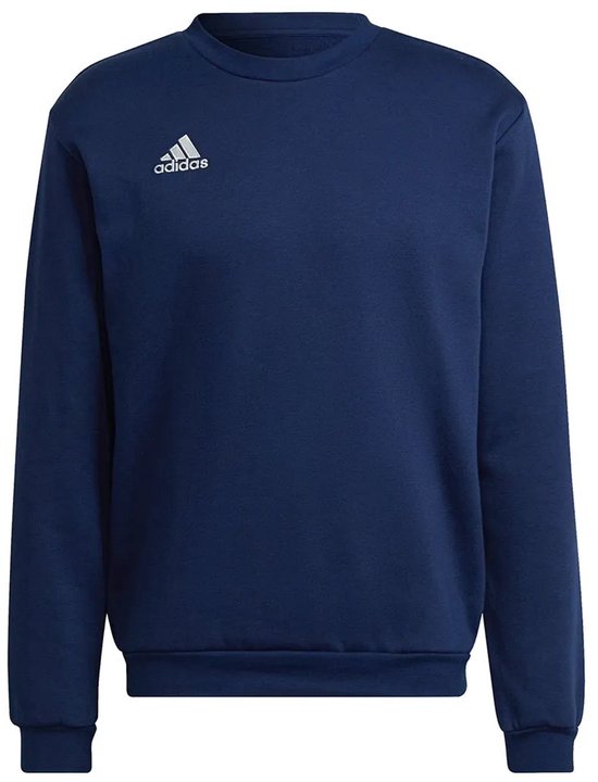 Marineblauwe adidas sweater met witte adidas logo op de borst.