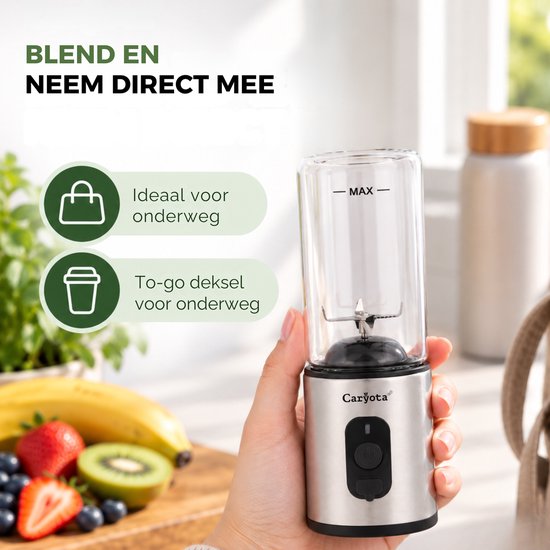 Caryota Mini Blender - Draagbare Blender To Go - Glas - 400ML - Lekvrij - Portable Blender - Smoothie Maker - USB-C - Lichtgewicht - Soepmaker van Caryota — afbeelding 3