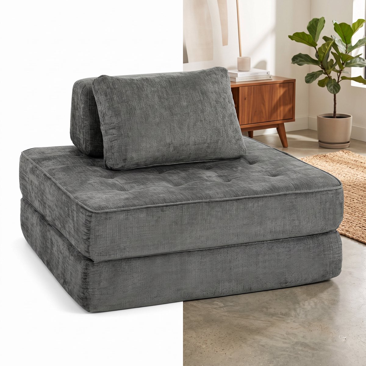 Slaapstoel - Uitklapbaar - Slaapbank - Logeerbed - Zetelbed - Slaapfauteuil - Vouwbed - 1 persoons - Zeer comfortabel - Grijs