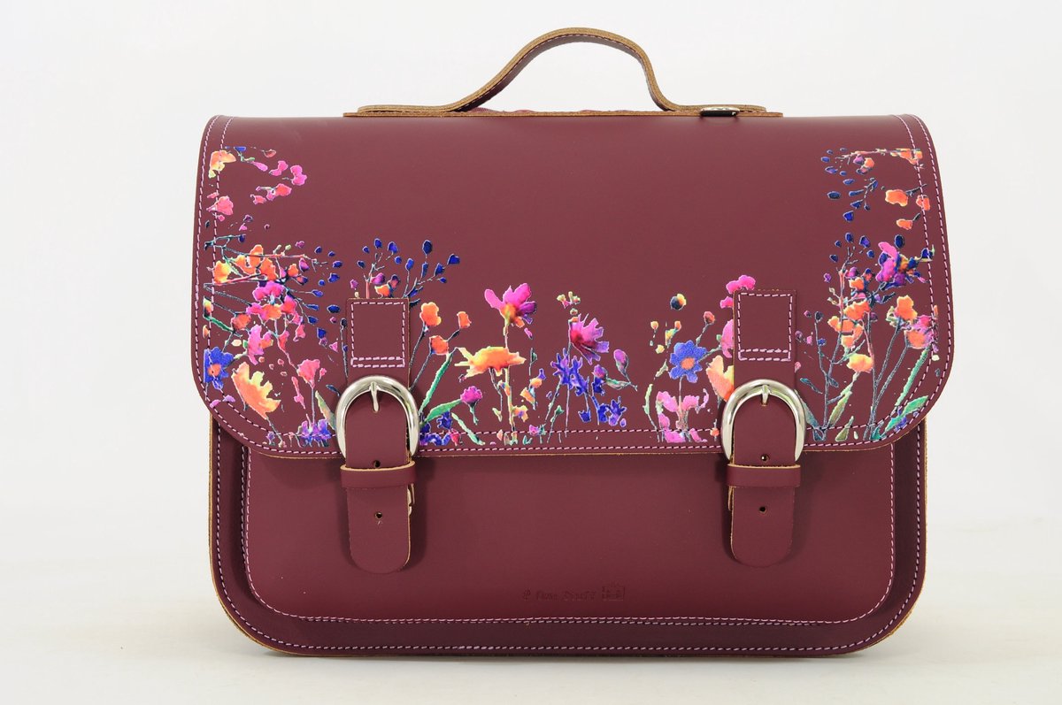 Own Stuff Lederen Boekentas Lagere school - 38x30x17cm - Wildflowers Aubergine