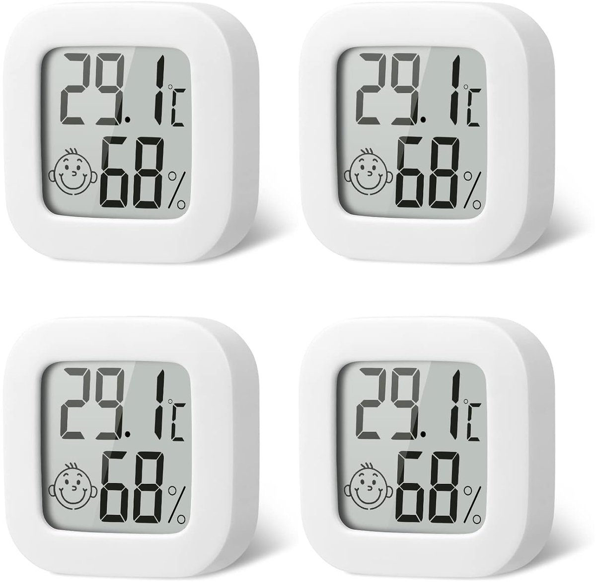4x Digitale Thermo-Hygrometer Mini LCD voor Binnen - Meet Temperatuur en Luchtvochtigheid - Wit