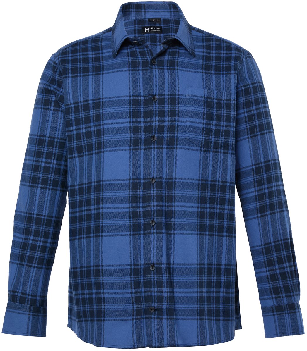 Men Plus - Heren - Flanellen geruit overhemd lange mouwen kentkraag comfort fit - Navy blauw - Maat XL