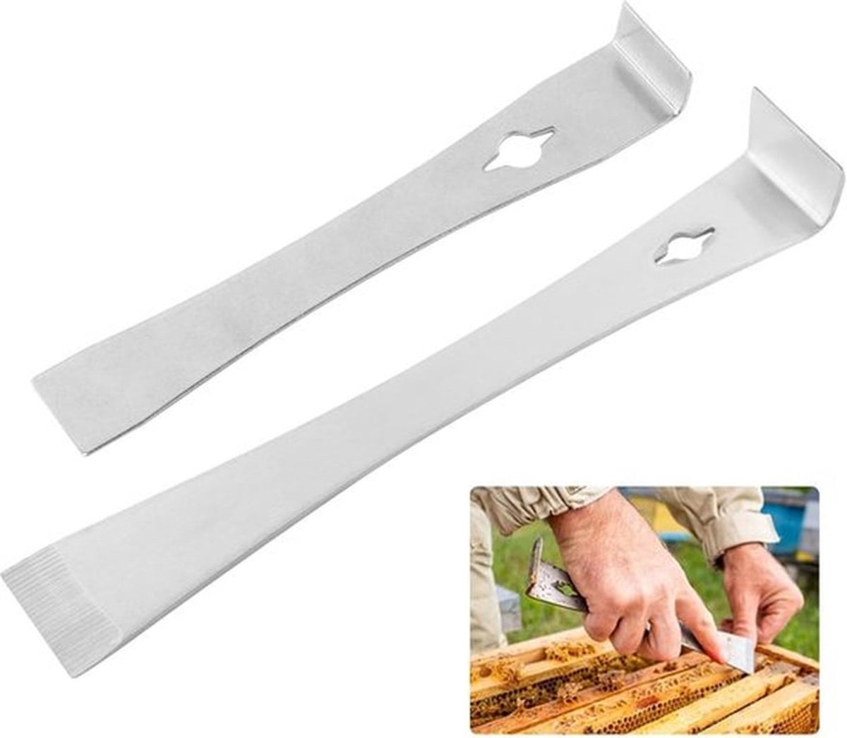 2-delige koevoet- en schraperset, platte koevoetset van roestvrij staal, compacte multifunctionele koevoet, zware spijkertrekker en schraper.