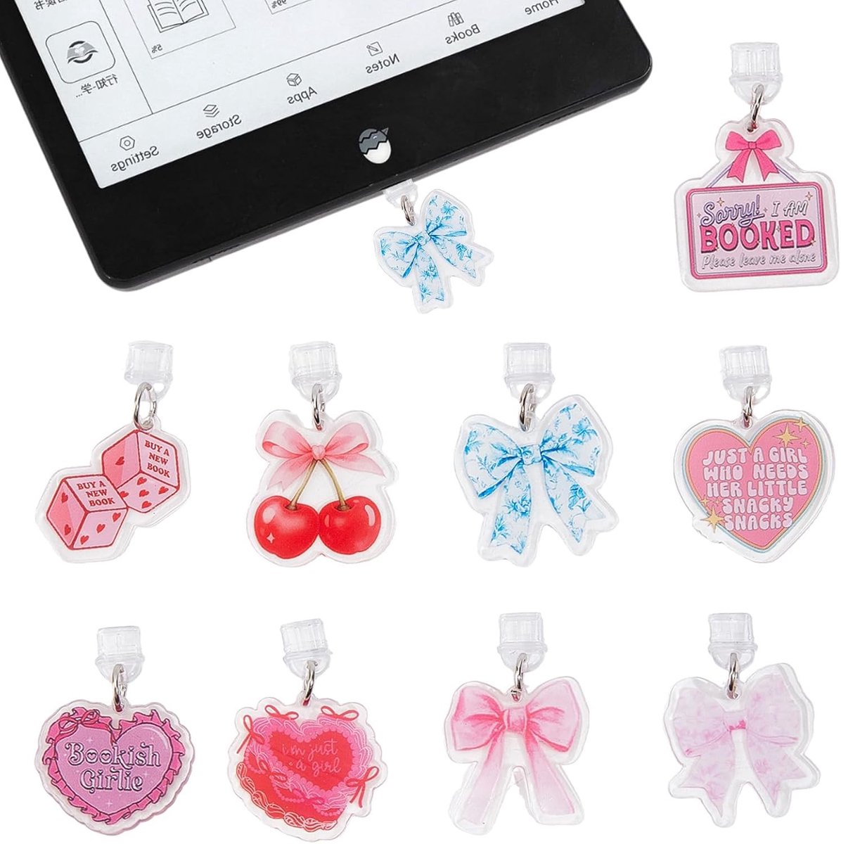 Pack van 9 Stofbeschermers voor E-Readers en Mobiele Telefoons, Stofstopper met Type C Oplaadpoort, Ideaal Cadeau voor Boekenliefhebbers