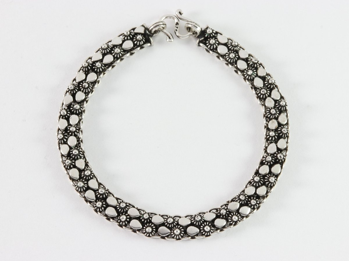 Fijn bewerkte zilveren schakelarmband - 18.5 cm