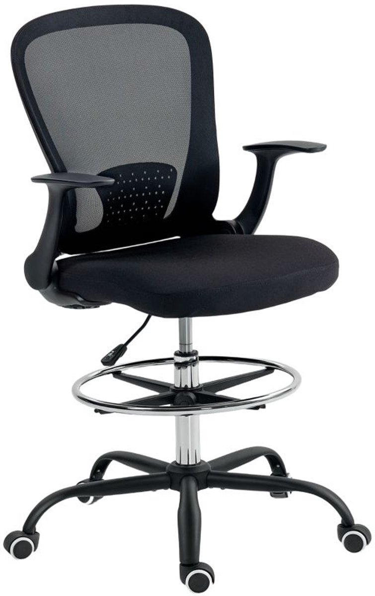Bureau stoel 62x62x99-119 cm Zwart Metalen onderstel Barkruk Computerstoel Stoel In hoogte verstelbaar Zacht en comfortabel Stevig en duurzaam Te gebruiken op kantoor, in de studeerkamer en aan de bar