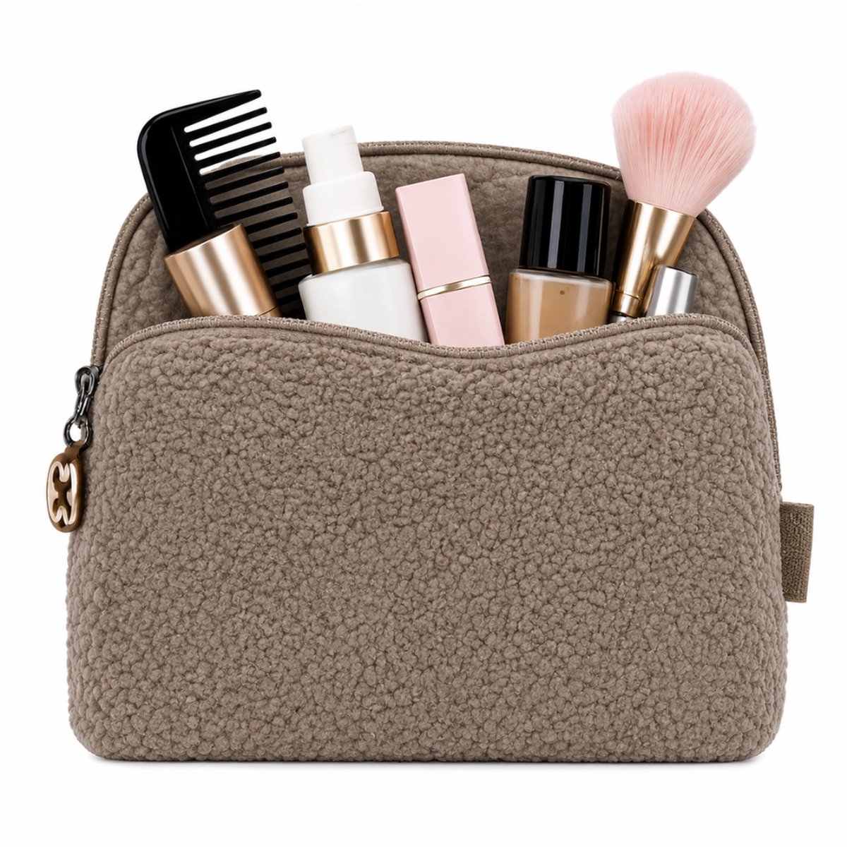 Lukkies Toilettas - Taupe – 26 x 17 cm | Gevoerd | Make-up Etui - Reistas - Cadeau - Kerst - Moederdag