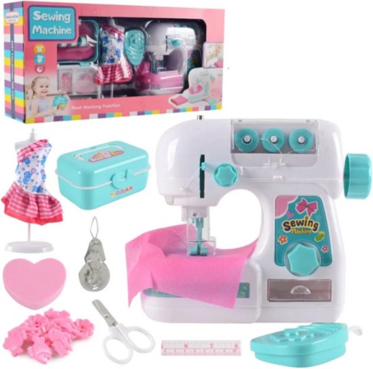 Kinder Naaimachine - Box met Accessoires - Naaimachine voor Beginners & Kinderen - Kindernaaimachine - Met LED Licht - Vanaf 3 Jaar - Lichtpaars
