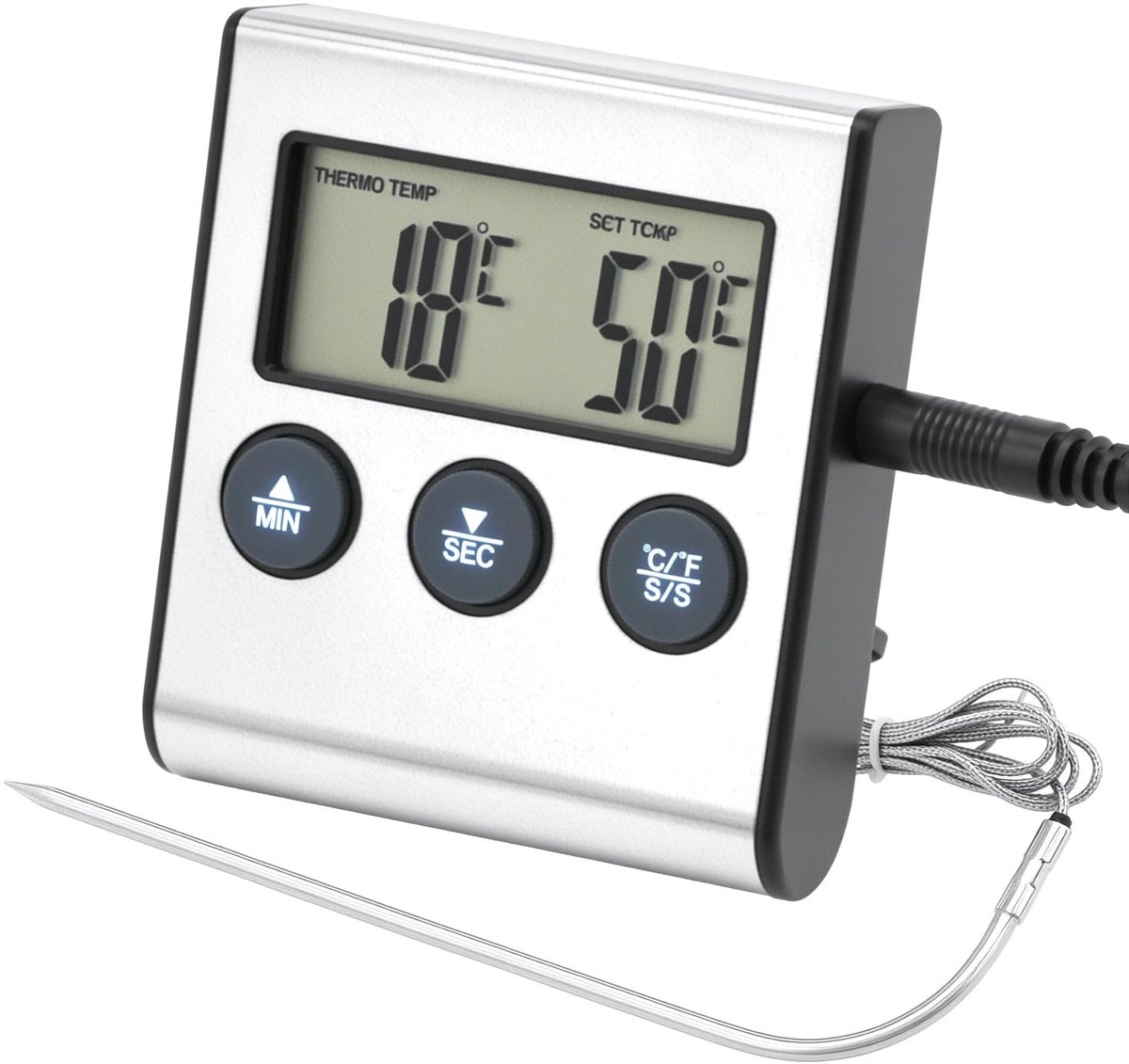 Aanlegthermometer - Zwart - Digitale Keukenthermometer met Timer en LCD-display - Voor Koken en Grillen