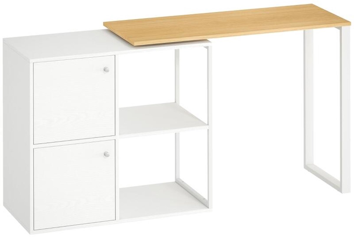 Computertafel 100x40x75 cm Wit Metalen frame Tafel Bureau Met kasten en opbergplanken Eenvoudig design Stevig en duurzaam Praktisch en mooi Makkelijk schoon te maken Te gebruiken in de studeerkamer en de woonkamer