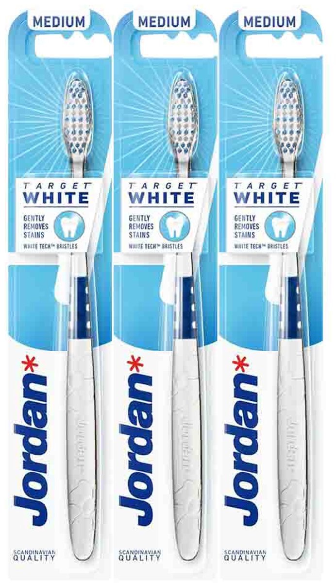Jordan - Tandenborstel Target White Medium - 3 x 1 stuk - Voordeelverpakking