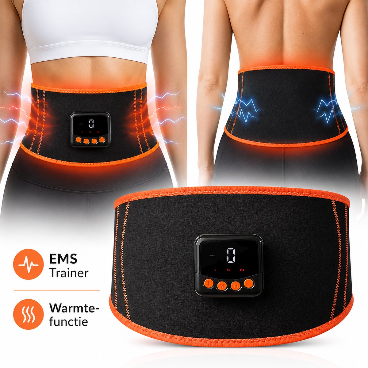 Power-8® Fitpulse EMS Trainer met Verwarmfunctie – Buikband – 6 Programma’s – 15 Intensiteitsniveaus – 3 Warmtestanden – USB-oplaadbaar - Sixpack & Waist Trainer - zweetbanden