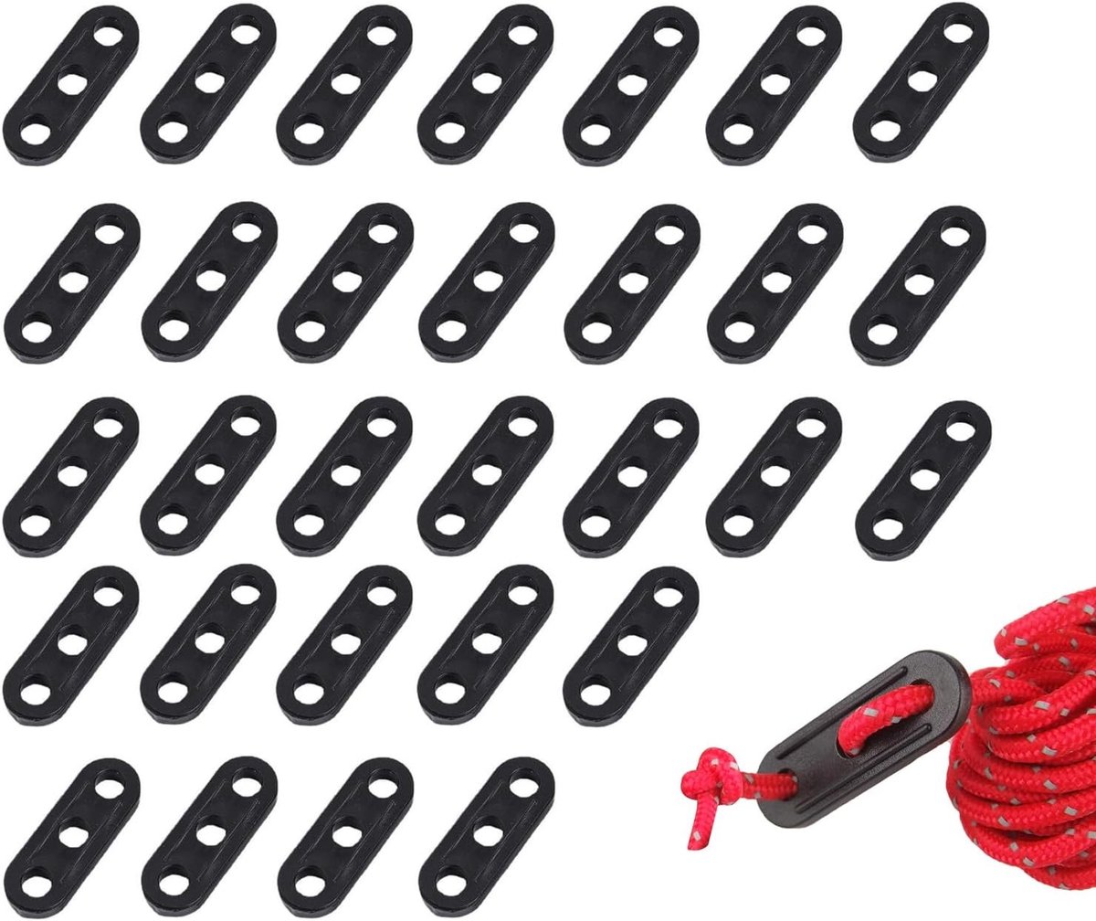 Rope Tensioner Set van 30 Stuks met 3 Gaten voor Camping, Tent en Hiken - Verstelbare Touwspanners en Buckles