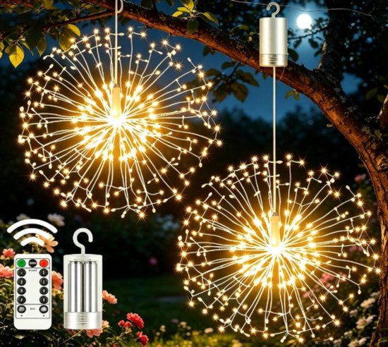 2 Stuks Vuurwerkverlichting - Kerst Led Hangdecoratie - Buitenverlichting Decoratieve - 200 Lampen - 8 Modi - Met Afstandsbediening - Waterbestendig - Voor Tuinhuisje, Boom, Binnen- en Buitendecoraties