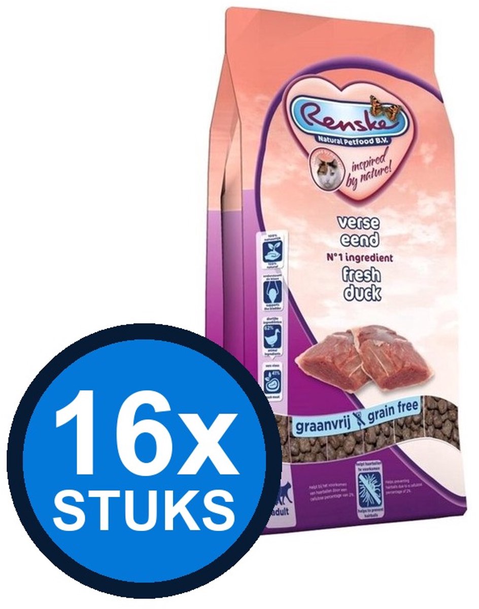 16x Renske - Super Premium droog kat adult maxi ocvs&zlm 400gr - Kattenvoer - 400 g