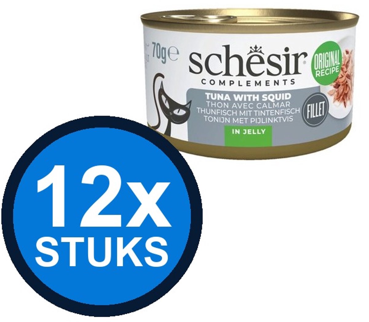 12x Schesir - Tonijn & Inktvis in Gelei - Kattenvoer Natvoer - 70g