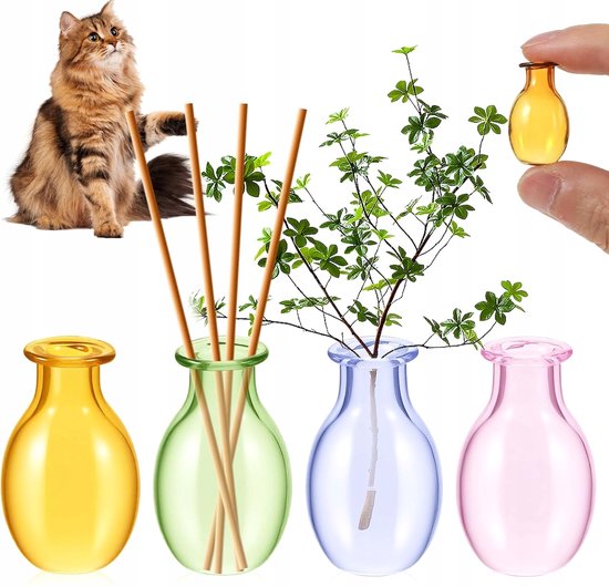 Set van 4 Miniatuur Glazen Vaasjes - Kleurrijk Decoratie