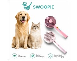 Swoopie SteamBrush Stoomborstel Roze - Borstel voor Hond en Kat - Kattenhaar Verwijderaar - Dierenborstel - Kattenkam - Hondenborstel - Rui Periode - Kort en Lang Haar - Stoomborstel - Klittenverwijderaar - Vachtverzorging - Huisdieren