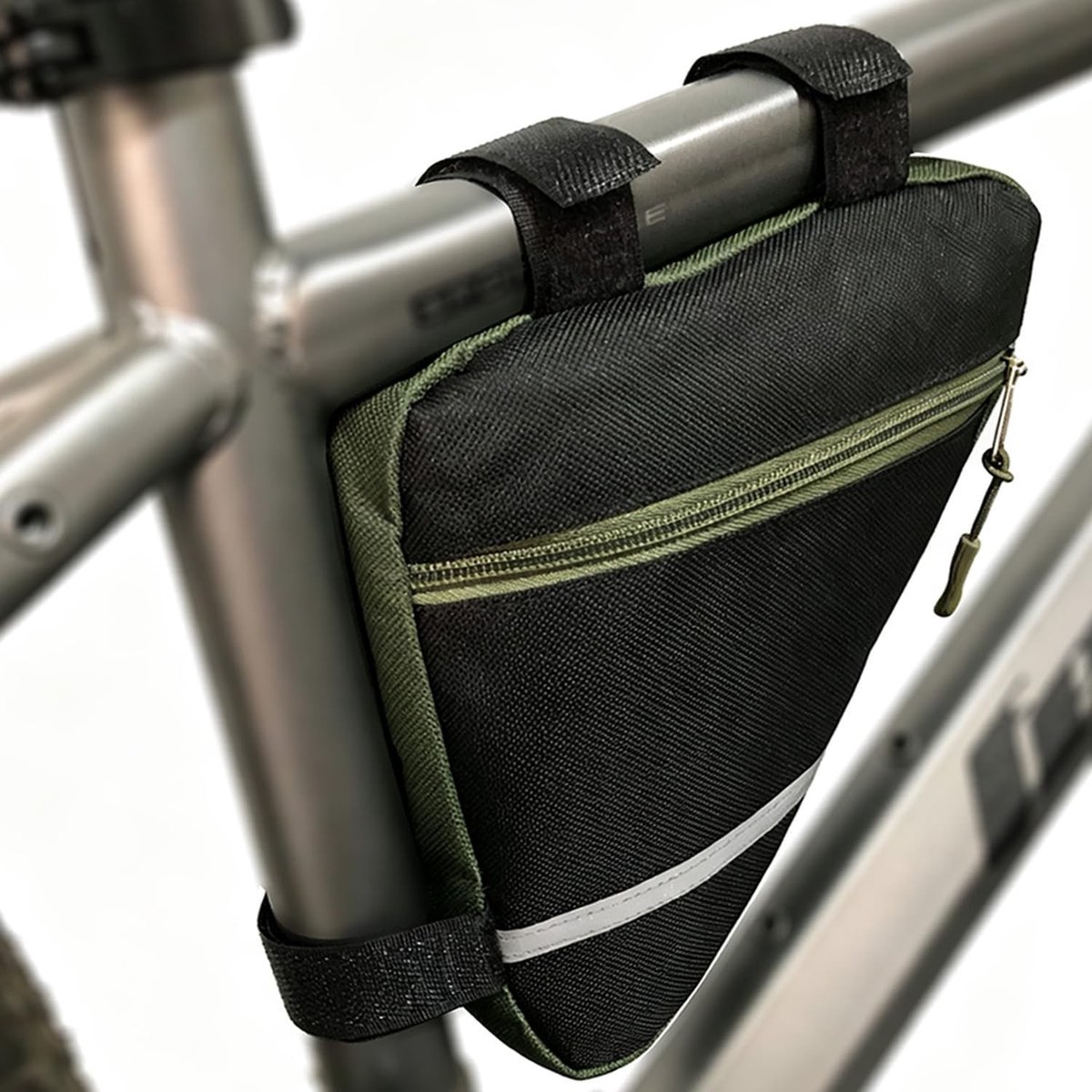 Kleine Fiets Triangle Tas Set in Olijfgroen voor Voorframe - Ideaal voor Fietsen, Accessoires en Opbergruimte