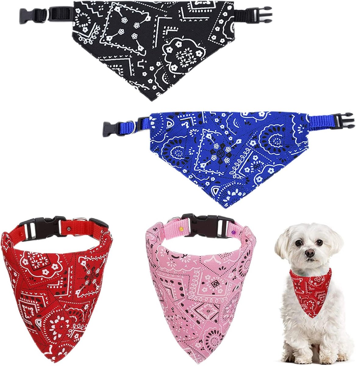 Hondenbandana - Set van 4 - Polyester - Ademend - Verstelbaar