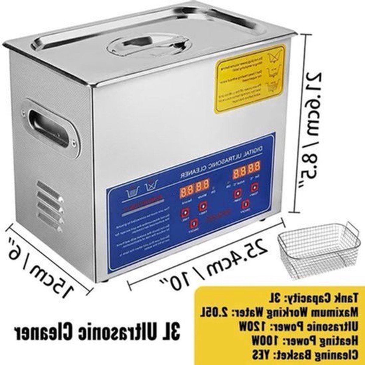 Ultrasoon Reiniger - Reinigingsapparaat voor Brillen - Reinigingsmachine - 3L met Digitaal Display en Verwarming – RVS Reinigingsapparaat voor Thuis en Professioneel Gebruik