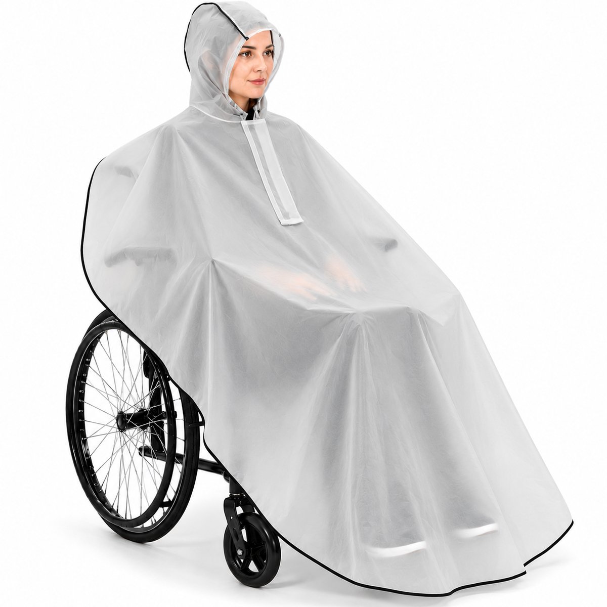 Ultiluxe® Regenponcho rolstoel met capuchon - Regenjas met rits - Rolstoelcape - Rolstoelregenjas - Rolstoelponcho - Regenjas voor rolstoelen - Waterdicht - Herbruikbaar - Bescherming tegen regen en wind - Wit