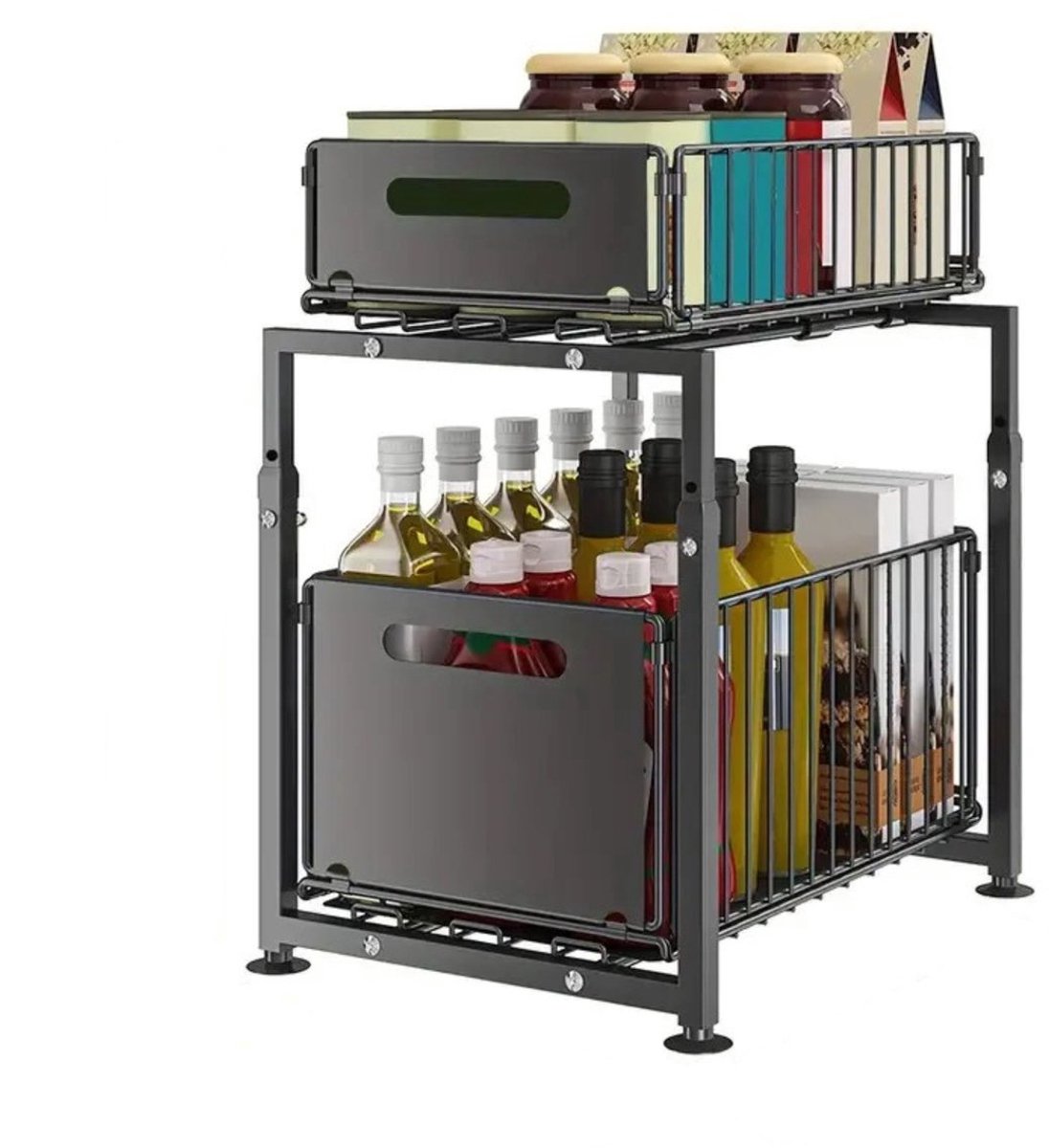 Vurnomi Keuken organizers - Gootsteenkast organizer - Schuiflade keukenkast- Kast lades - Lade organizer - 2 laags - Zwart