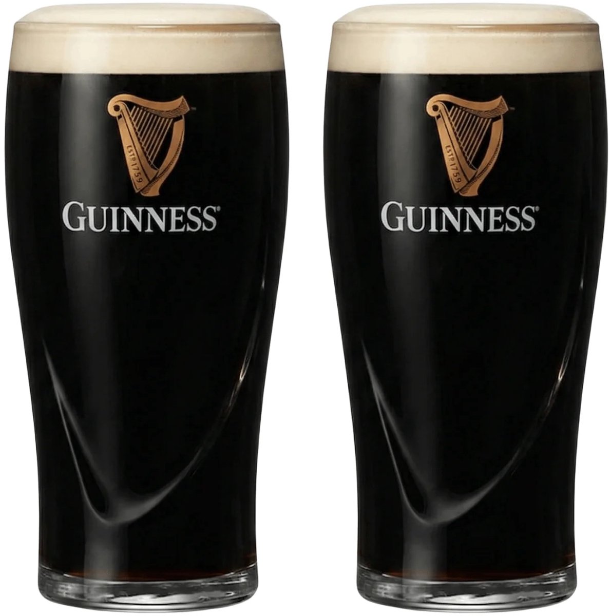 Guinness Bierglazen Pint 500 ml - Set van 2 glazen voor bier - Ideaal voor feestjes en samen genieten - Vaatwasserbestendig - Transparant glas - Hoogte 159 mm, Diameter 79 mm - Glaswerk - Merk Bierglazen