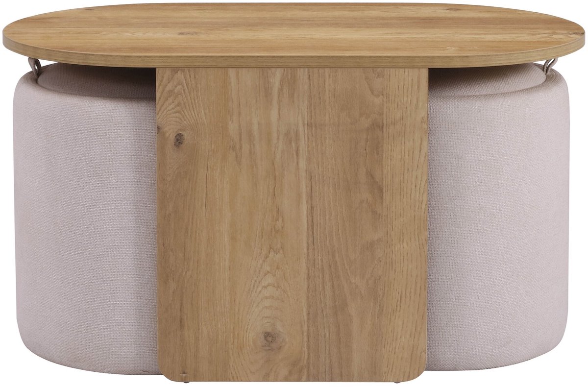 hjh LIVING Salontafel incl. 2 zitkrukken met opbergruimte Nestup wit / notenhout hjh LIVING Wit/Walnoot