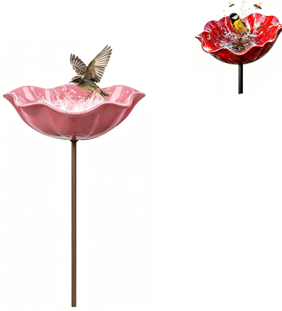 1 stuk- Vogelbad- Vogeldrinkschaal voor Tuinvogels- vogelbadje buiten- Vogelbadje -Metalen Vogelbadje-Tuindecoratie voor Vogel-Vogelvoeder- Vogeldrinkbakken-Weerbestendig-Voor Tuin Gazon en Terras-Bloemvorm -60x15cm-Roze
