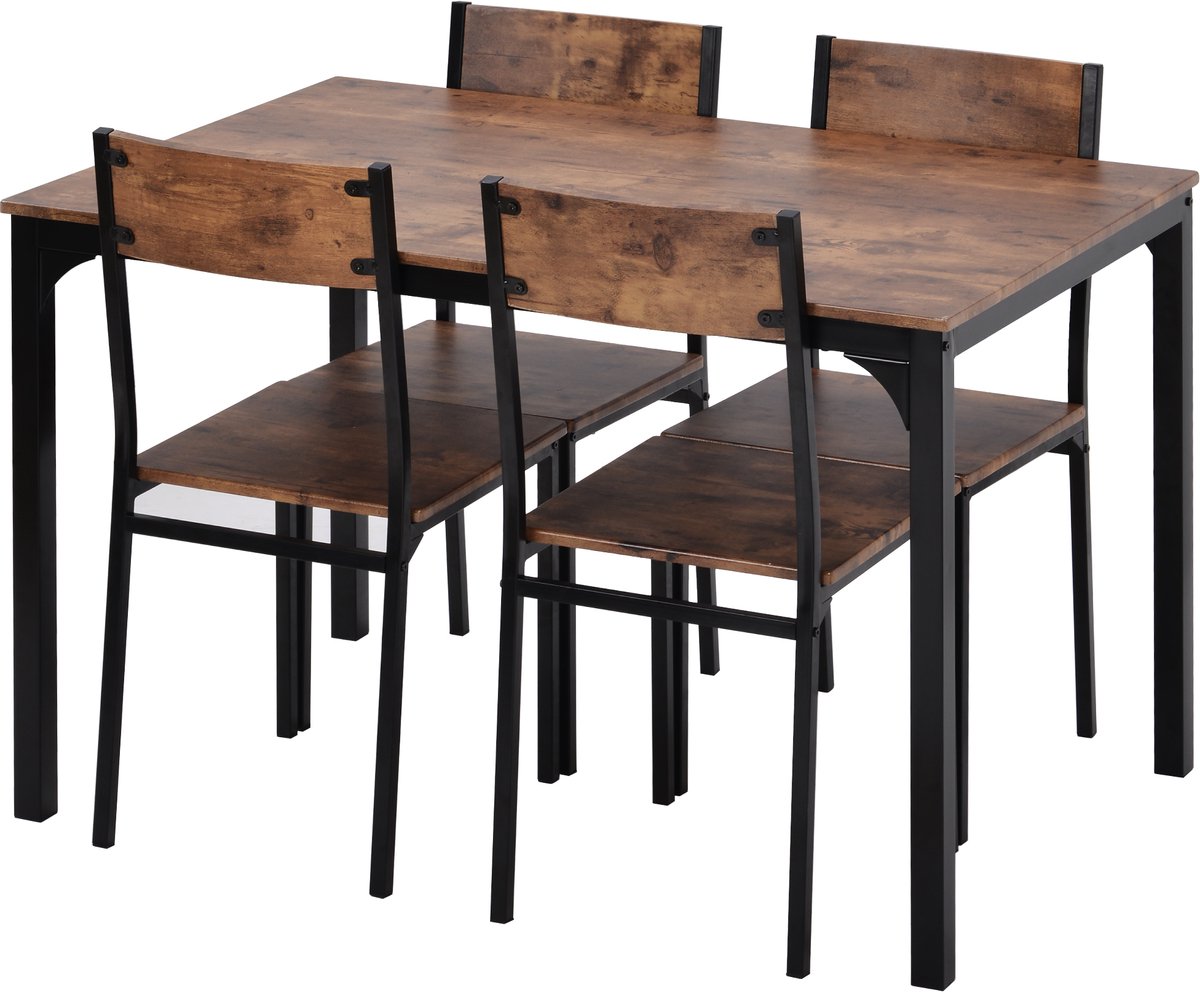 MUVANO Eettafel Met 4 Stoelen - Vintage Bruine Eethoek - Eetkamerstoelen En Tafel - 108x65x75cm - Ruimtebesparend - Voor Balkon En Woonkamer Bruin